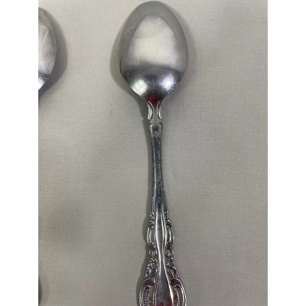 Springtime Stainless Steel‎ Spoons (2) Flatware Floral Scrolls Glossy Japan